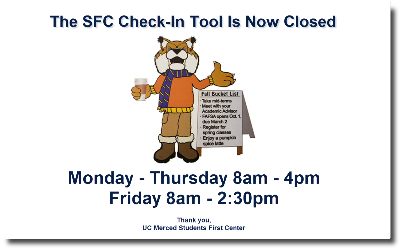SFC Check-In Tool Closed
